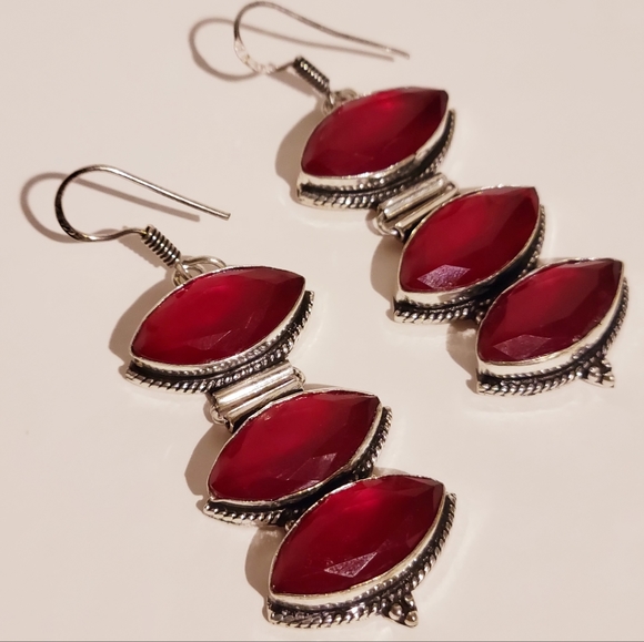 Artisan Handcrafted Ruby 925 Silver Earrings - Picture 6 of 6